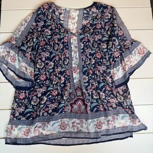 Floral Navy and Pink Women's Top